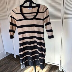 Calvin Klein tan and black striped dress. M. Good condition